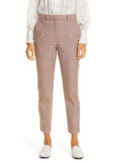 Rebecca Taylor Directional Plaid Crop Cotton Blend Trousers in Camel Rose at Nordstrom