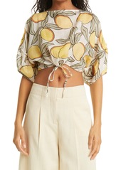 Rebecca Taylor Drawstring Crop Blouse in Marzipan Combo at Nordstrom