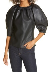 Women's Rebecca Taylor Faux Leather Puff Sleeve Blouse