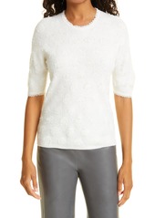 Rebecca Taylor Floral Detail Merino Wool Blend Top in Ivory at Nordstrom