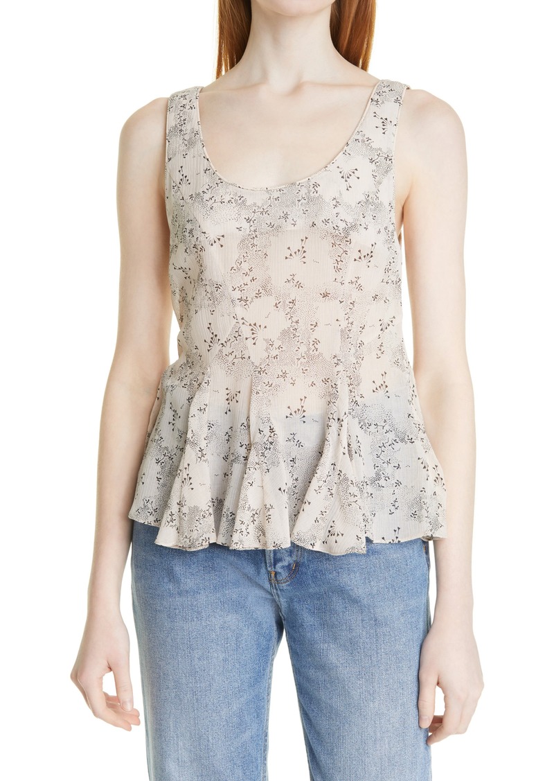 Rebecca Taylor Floral Godet Cotton & Silk Tank in Parfait Combo at Nordstrom