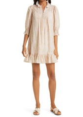 Rebecca Taylor Floral Ruffle Cotton Shift Dress in Pink Combo at Nordstrom