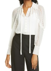 Rebecca Taylor Long Sleeve Silk Eyelet Blouse in Snow at Nordstrom