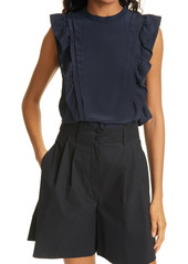Rebecca Taylor Pintuck Sleeveless Silk Blouse in Midnight at Nordstrom