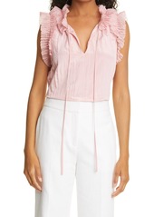 Rebecca Taylor Pleated Ruffle Sleeveless Blouse in Rhubarb at Nordstrom