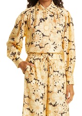 Rebecca Taylor Pop Art Floral Button-Up Silk Shirt in Black/Yellow Combo at Nordstrom