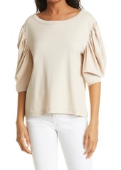 Rebecca Taylor Puff Sleeve Cotton Top in Marzipan at Nordstrom