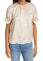 Rebecca Taylor Short Sleeve Silk Charmeuse Blouse in Sunset Pink at Nordstrom