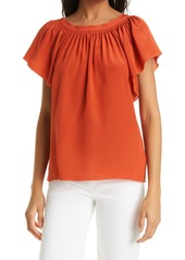Rebecca Taylor Smocked Neck Silk Blouse in New Ivory at Nordstrom