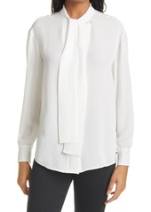Rebecca Taylor Tie Neck Silk Blouse in Snow at Nordstrom