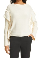 Rebecca Taylor Tie Sleeve Cotton Sweater in Bone at Nordstrom