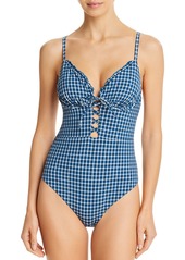 Red Carter Shirred Maillot One Piece Swimsuit