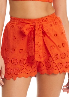 Red Carter Women's Cotton Front-Tie Cover-Up Shorts - Scorching