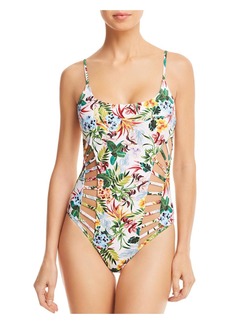 Red Carter Womens Floral Cut-Out One-Piece Swimsuit
