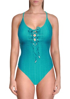 Red Carter Womens Textured Lace-Up One-Piece Swimsuit