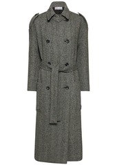 RED Valentino Belted Wool Herringbone Long Coat