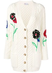 RED Valentino floral-embroidered cable-knit cardigan