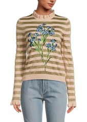 RED Valentino Floral Metallic Stripe Wool Blend Sweater