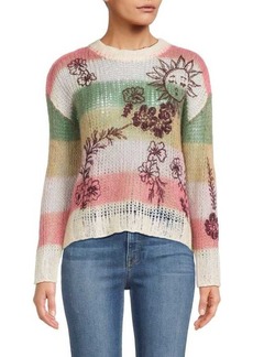 RED Valentino Floral Stripe Mohair Blend Sweater