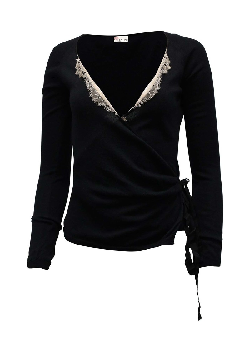 Red Valentino Cardigan with Lace in Black Wool