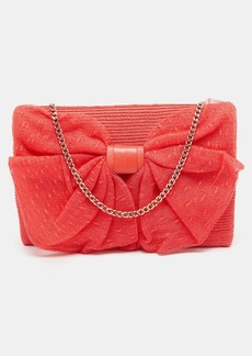 Red Valentino Coral Orange Raffia And Lace Bow Chain Bag