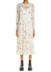 RED Valentino Floral Pleated Long Sleeve Dress