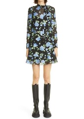 RED Valentino Floral Tie Neck Long Sleeve Dress in Nero at Nordstrom