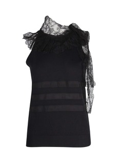 Red Valentino Lace Collar Sleeveless Top in Black Cotton