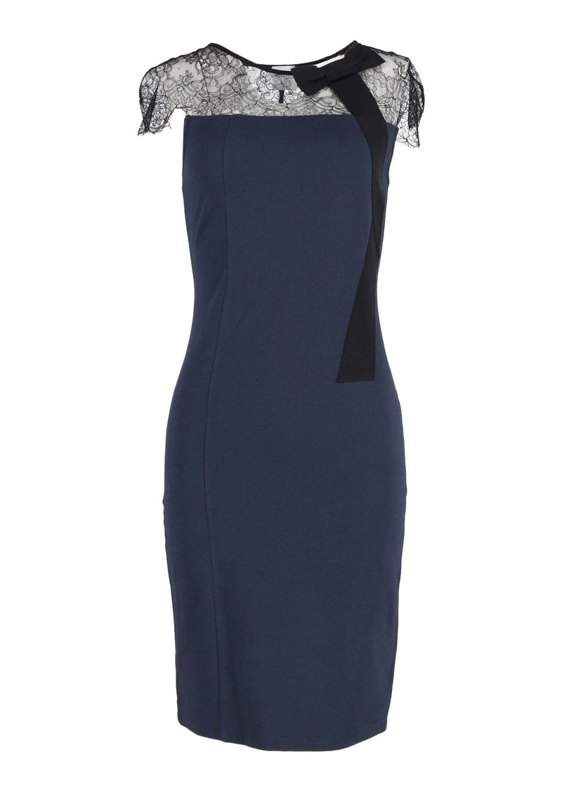 Red Valentino Lace Detail Dress in Navy Blue Viscose