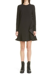 RED Valentino Long Sleeve Ruffle Cady Dress in Nero at Nordstrom