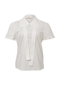 Red Valentino Perforated Blouse with Ribbon in White Cottona