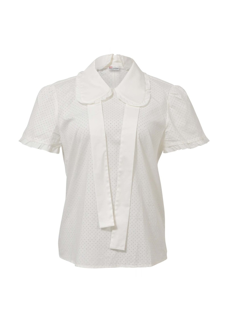 Red Valentino Perforated Blouse with Ribbon in White Cottona