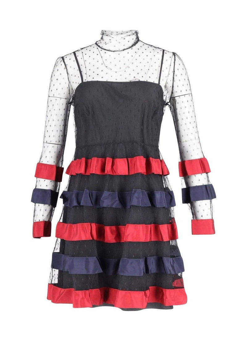 Red Valentino Polkadot Trimmed Dress in Multicolor Polyester