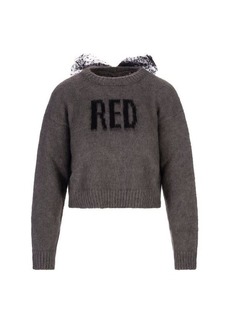 RED VALENTINO RED Crop Sweater In With Tulle Point d'Esprit