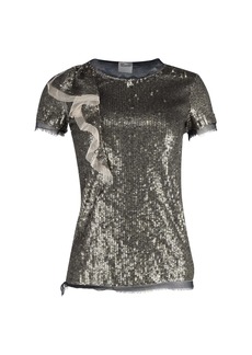 Red Valentino Ruffle Detail T-shirt in Silver Sequins