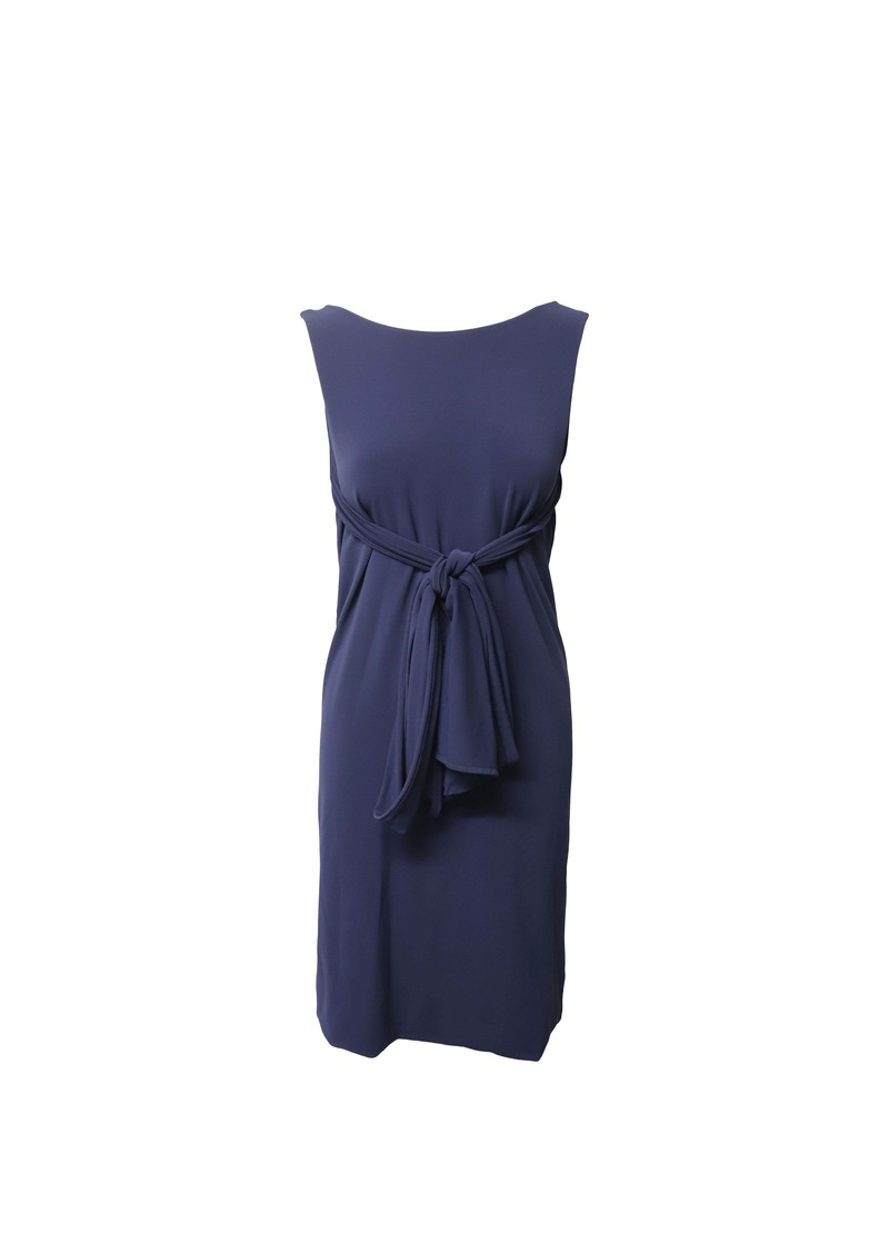 Red Valentino Sleeveless Belted Dress in Navy Blue Acetate