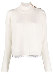 RED VALENTINO Sweater With Buttons and Tulle Point D'Esprit