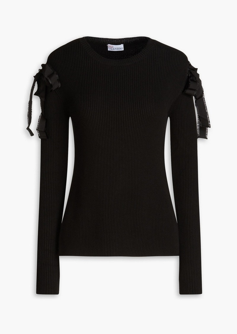 RED Valentino REDValentino - Bow-detailed cutout ribbed cotton sweater - Black - S