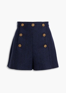 RED Valentino REDValentino - Button-detailed herringbone wool-tweed shorts - Blue - IT 36