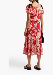 RED Valentino REDValentino - Cold-shoulder pleated perforated floral-print jersey midi dress - Orange - S