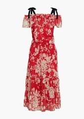 RED Valentino REDValentino - Cold-shoulder pleated perforated floral-print jersey midi dress - Orange - S