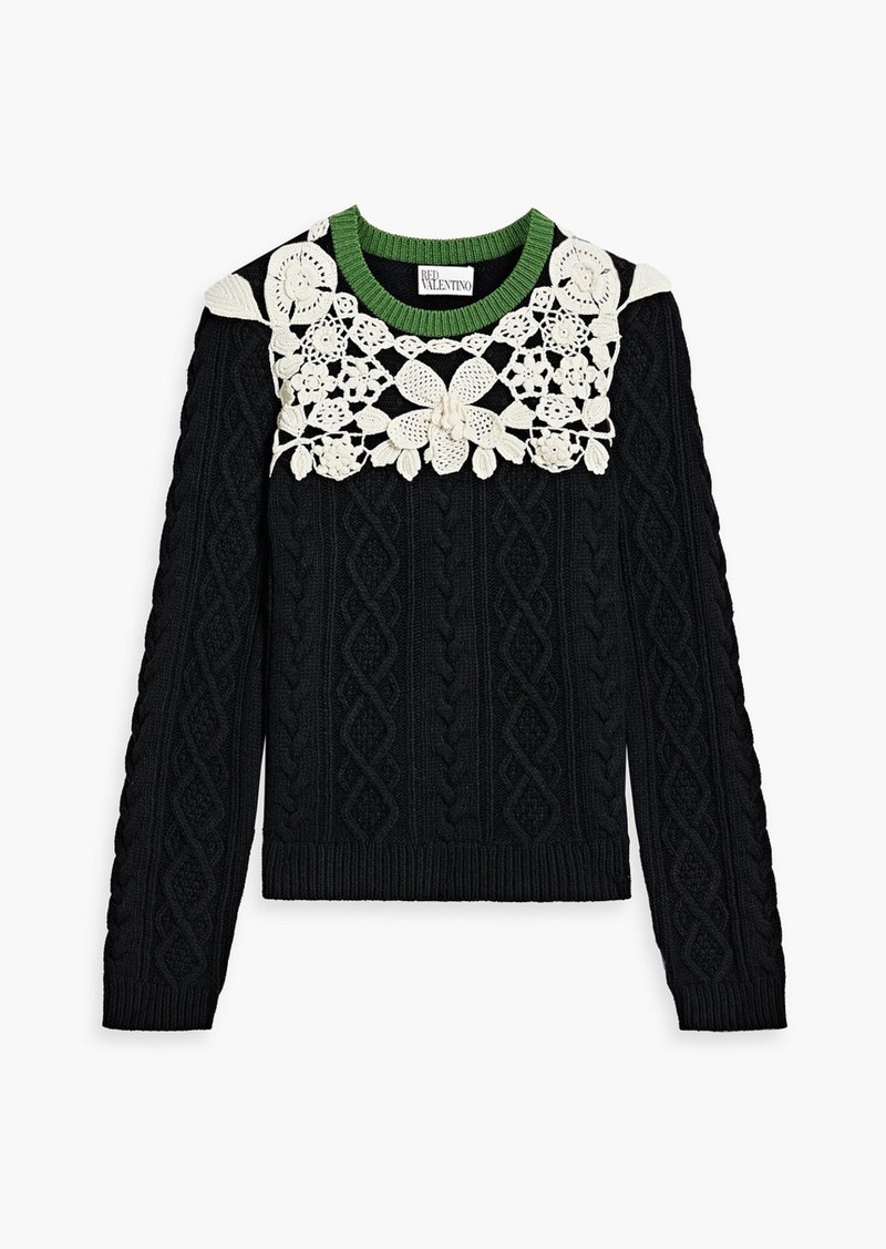 RED Valentino REDValentino - Crochet-paneled cable-knit sweater - Black - L