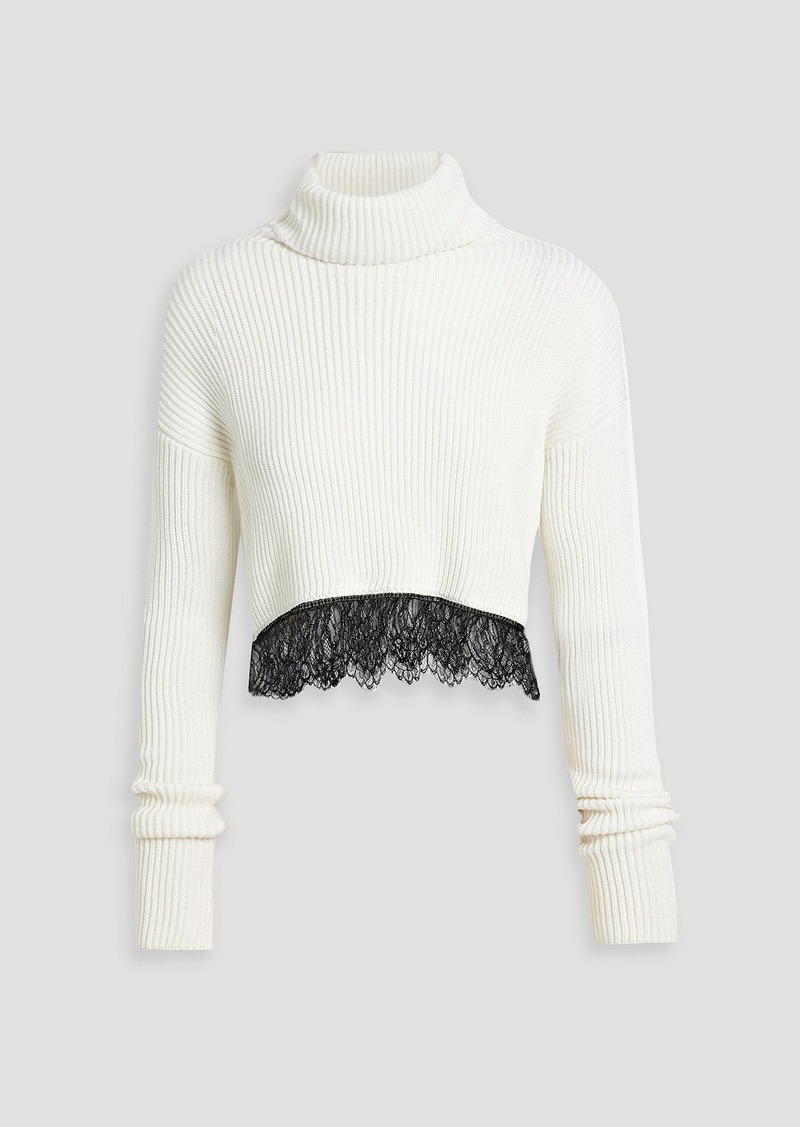 RED Valentino REDValentino - Cropped lace-trimmed ribbed wool turtleneck sweater - White - M