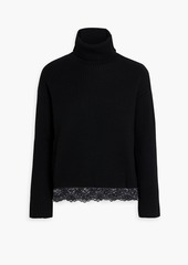 RED Valentino REDValentino - Cropped lace-trimmed ribbed wool turtleneck sweater - White - M