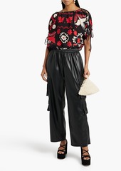 RED Valentino REDValentino - Cropped lace-up floral-print silk crepe de chine top - Red - IT 36