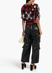 RED Valentino REDValentino - Cropped lace-up floral-print silk crepe de chine top - Red - IT 36