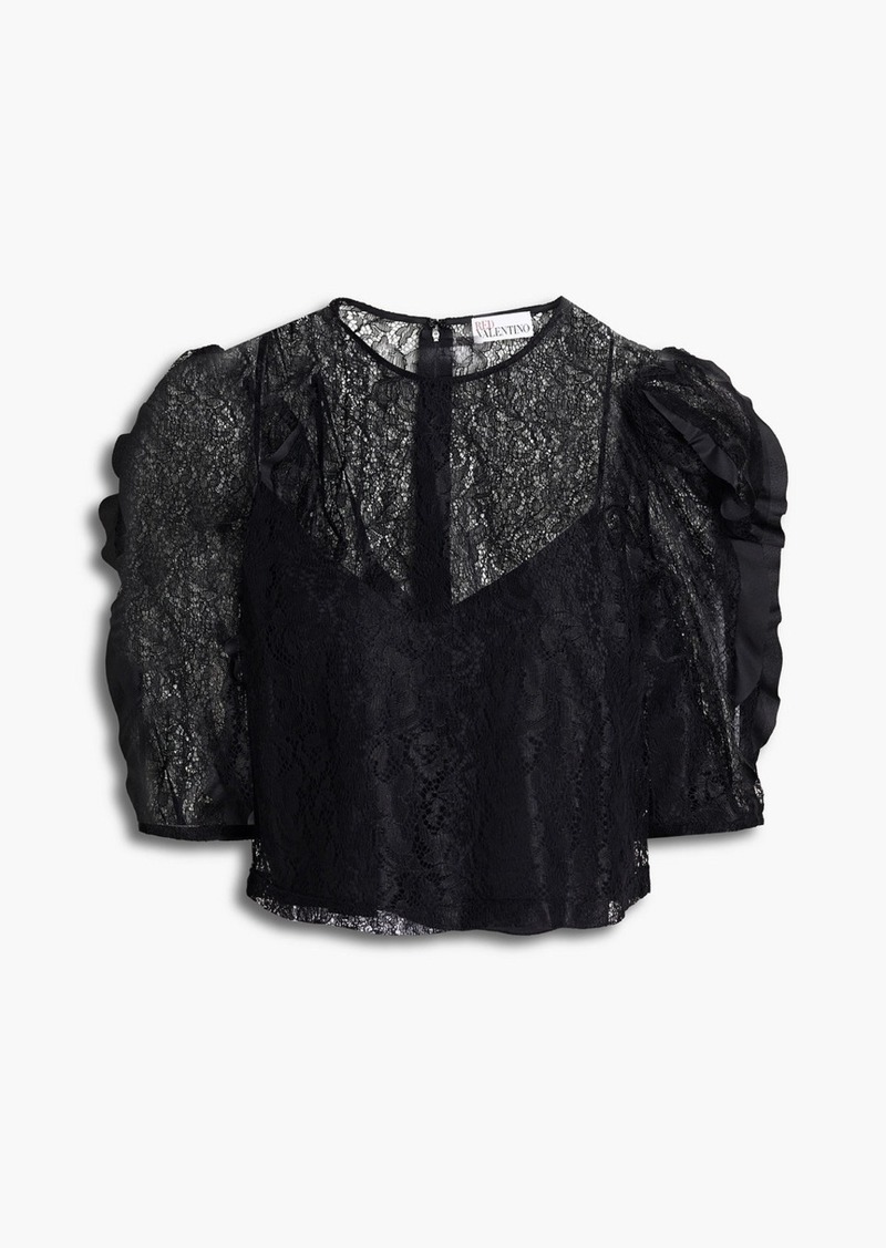 RED Valentino REDValentino - Cropped ruffled corded lace top - Black - IT 40