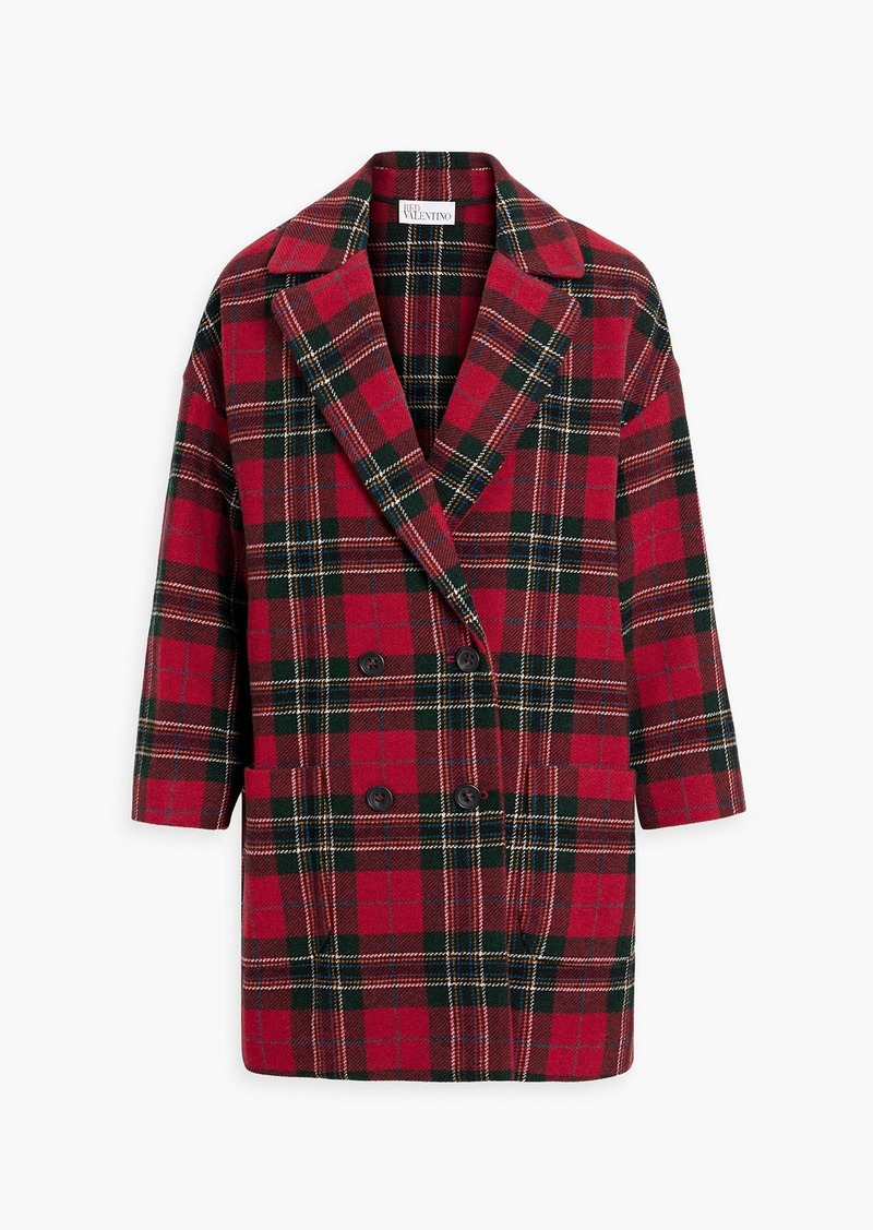 RED Valentino REDValentino - Double-breasted checked wool-tweed coat - Red - IT 36