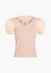 RED Valentino REDValentino - Embroidered point d'esprit and ribbed-knit top - Pink - M