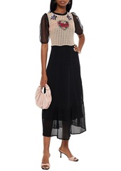 RED Valentino REDValentino - Embroidered pointelle-knit cotton and point d'esprit midi dress - Pink - S